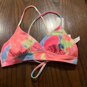 Cupshe Women's Size Small Tie Dye Strappy V Neck Swim Suit Top